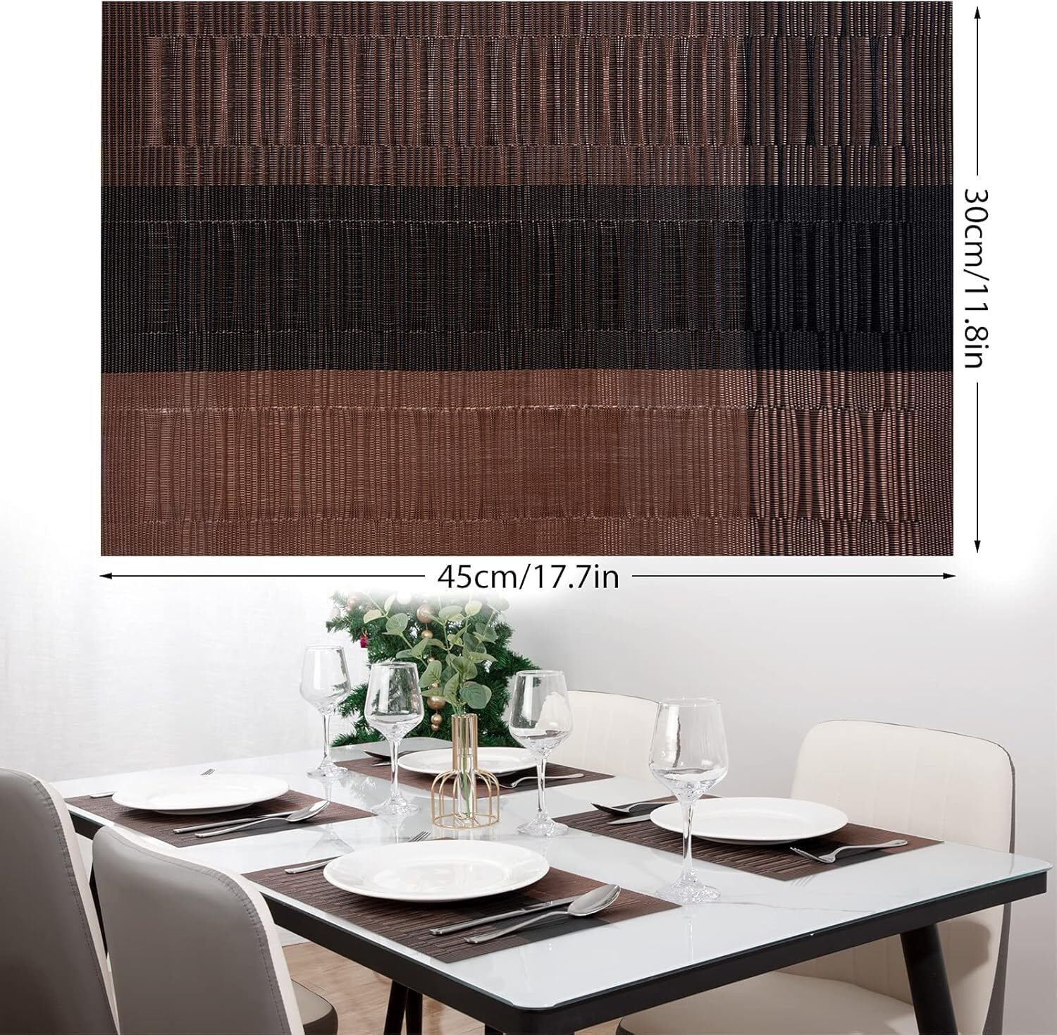 Cherrybox Place Mats, Set Of 4 - Pvc, 30 X 45 Cm, Brown And Black, Silver And Black | Non-slip, Washable, Tear-resistant, Heat Resistant
