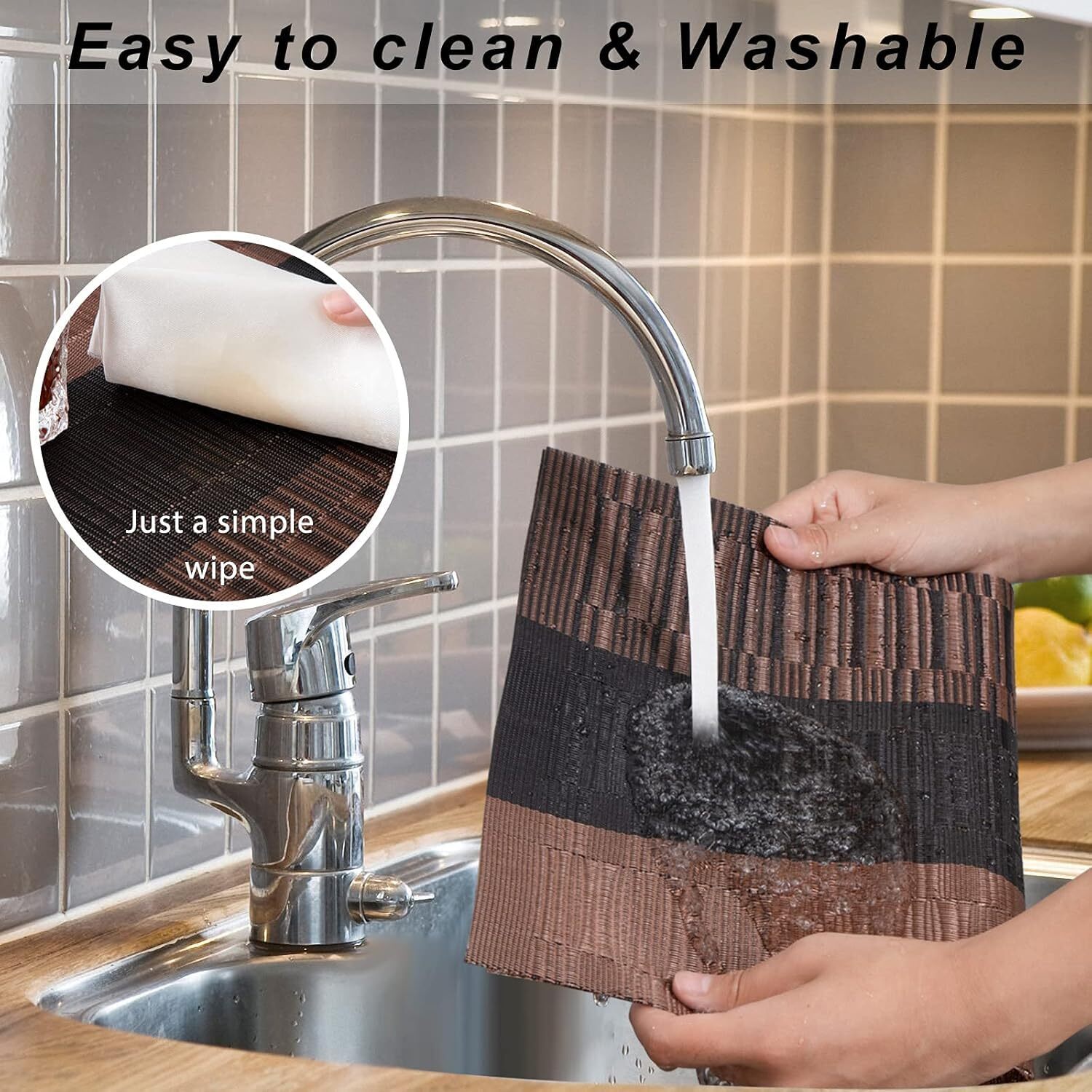 Cherrybox Place Mats, Set Of 4 - Pvc, 30 X 45 Cm, Brown And Black, Silver And Black | Non-slip, Washable, Tear-resistant, Heat Resistant