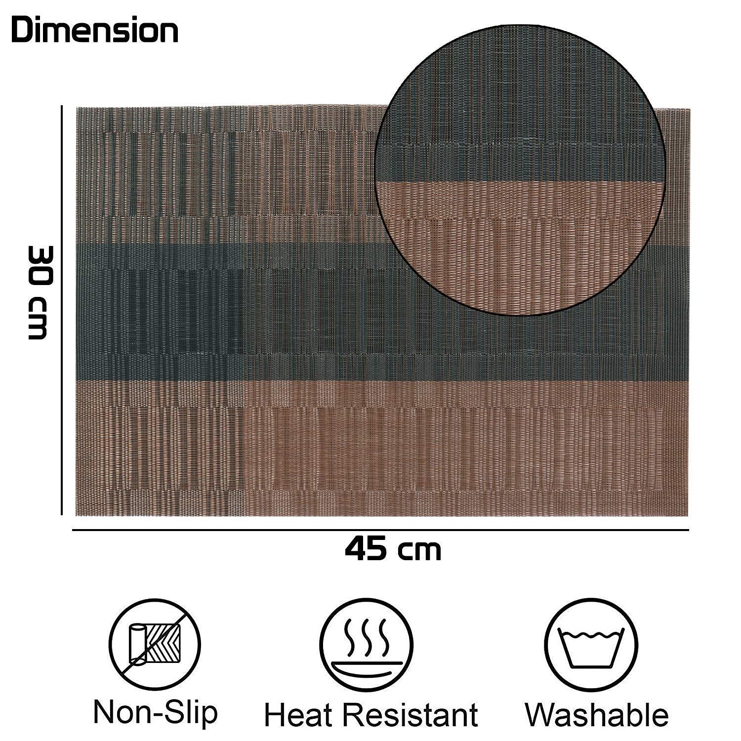 Cherrybox Place Mats, Set Of 4 - Pvc, 30 X 45 Cm, Brown And Black, Silver And Black | Non-slip, Washable, Tear-resistant, Heat Resistant