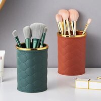 Cherrybox Makeup Brush Holder - Plastic, 8d X 8.8w X 12h Cm | Stylish Round Design, Multipurpose Pen And Pencil Holder, Golden Top Ring