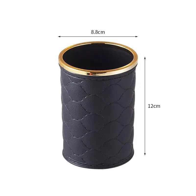 Cherrybox Makeup Brush Holder - Plastic, 8d X 8.8w X 12h Cm | Stylish Round Design, Multipurpose Pen And Pencil Holder, Golden Top Ring