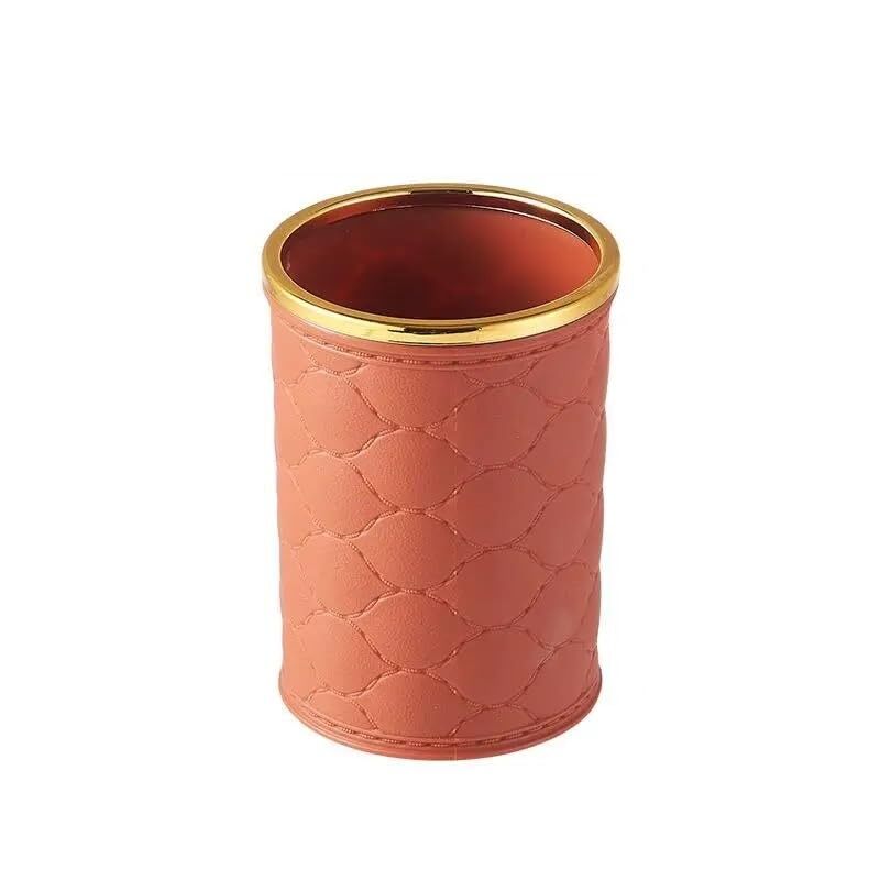Cherrybox Makeup Brush Holder - Plastic, 8d X 8.8w X 12h Cm | Stylish Round Design, Multipurpose Pen And Pencil Holder, Golden Top Ring