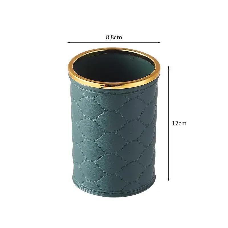 Cherrybox Makeup Brush Holder - Plastic, 8d X 8.8w X 12h Cm | Stylish Round Design, Multipurpose Pen And Pencil Holder, Golden Top Ring
