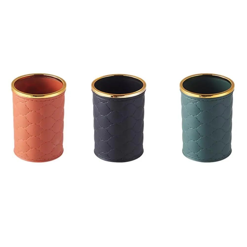 Cherrybox Makeup Brush Holder - Plastic, 8d X 8.8w X 12h Cm | Stylish Round Design, Multipurpose Pen And Pencil Holder, Golden Top Ring