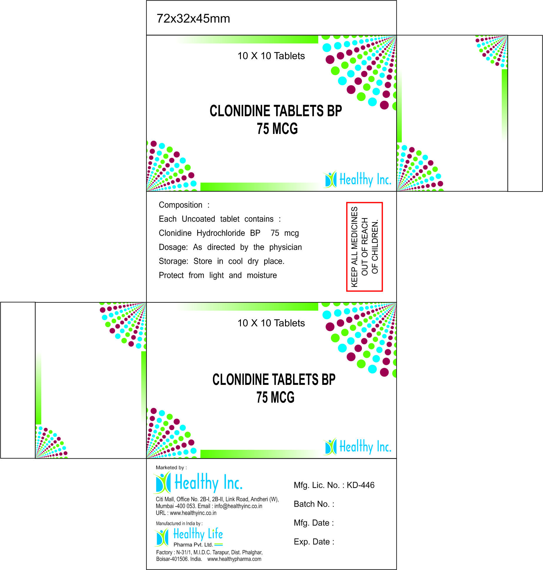 Clonidine Tablets - 75 Mcg & 150 Mcg | Anti Hypertensive, Generic Drug, Storage: Dry & Cool Place