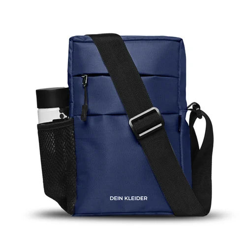 Navy Blue Nylon Sling Cross Body Utility Travel Office Business Messenger One Side Shoulder Bag - Design: Plain