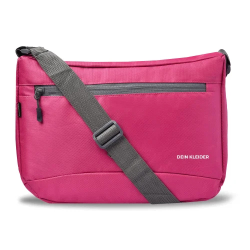Cross Body Messenger Sling Bag Pink - Polyester, 13.5x11.5x4 inches | Unisex, Zip Closure, 3 Compartments, Plain Design, Customizable Size