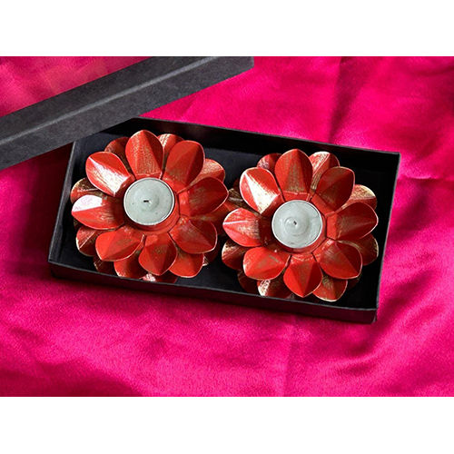 Brass Work Decorative Flower Candle Holder - Color: Red