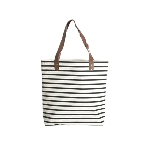 Stripes Cotton Canvas Bag - Color: White And Black