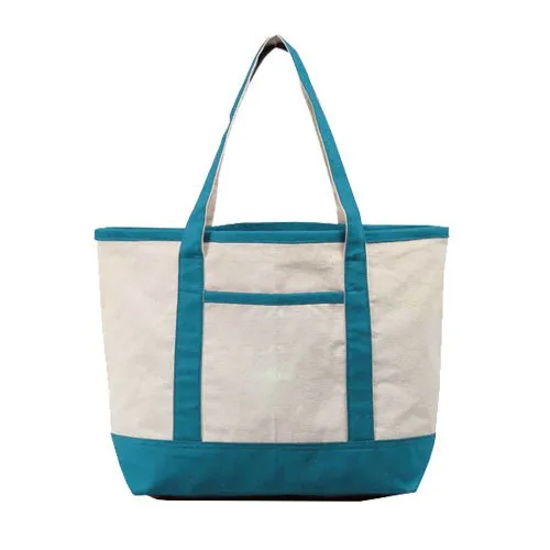 Canvas Tote Beach Bag - Color: White And Blue