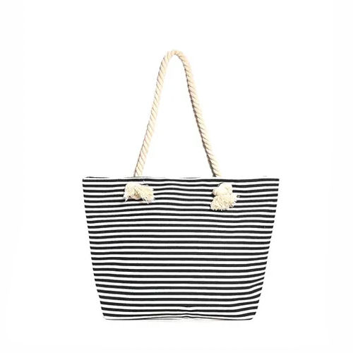 Striped Canvas Beach Bag - Capacity: 10 Kg Kg/Hr