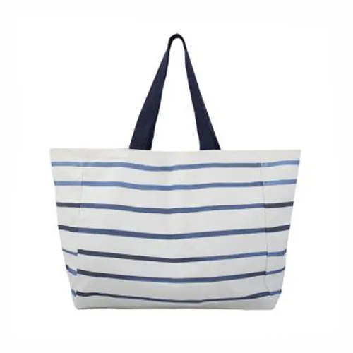 Striped White Canvas Beach Bag