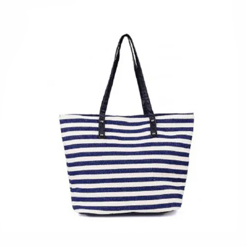 Canvas Strip Tote Beach Bag