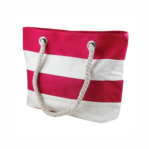 Pink And White Canvas Beach Bag