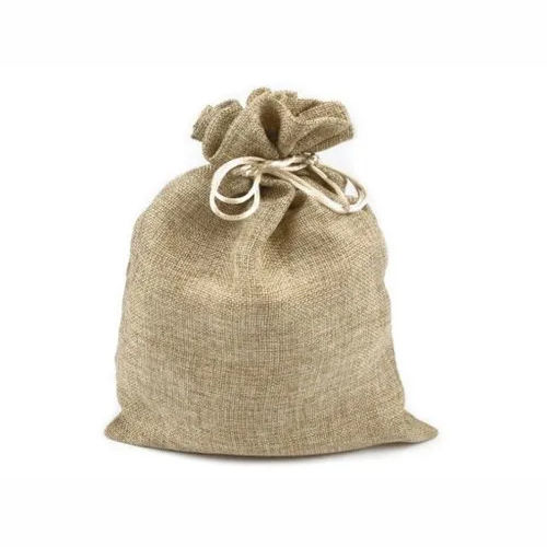 Brown Jute Drawstring Bag