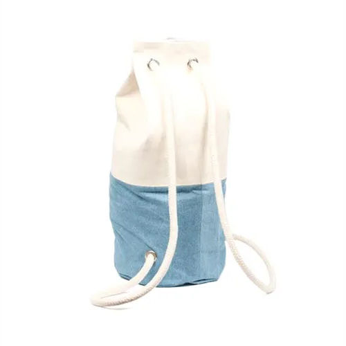 20X50X20 Cm Cotton Drawstring Backpack Bag - Color: White And Blue