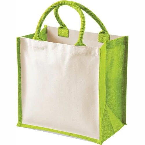 40X40X20Cm Jute Promotional Bag - Color: Natural & Green