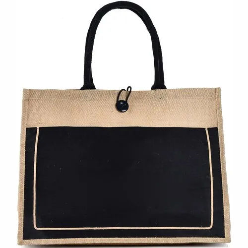 Black Shopping Jute Bag - Pattern: Plain