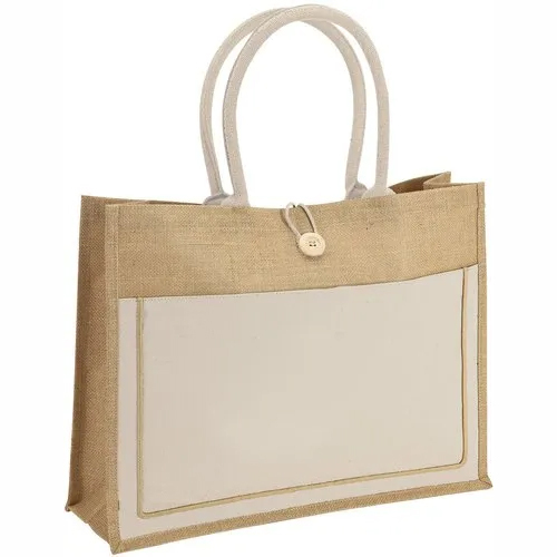 Brown Jute Shopping Bag - Pattern: Plain