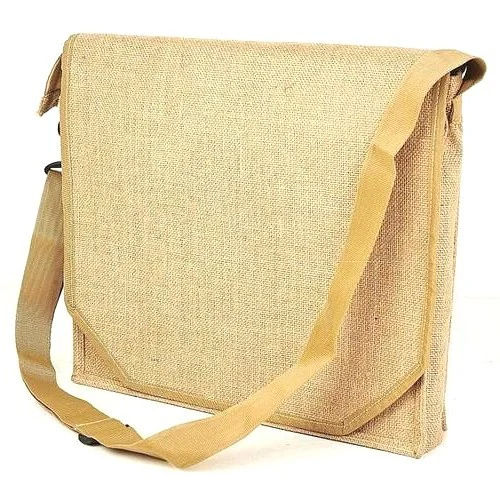 Office Light Brown Jute Conference Bag - Pattern: Plain