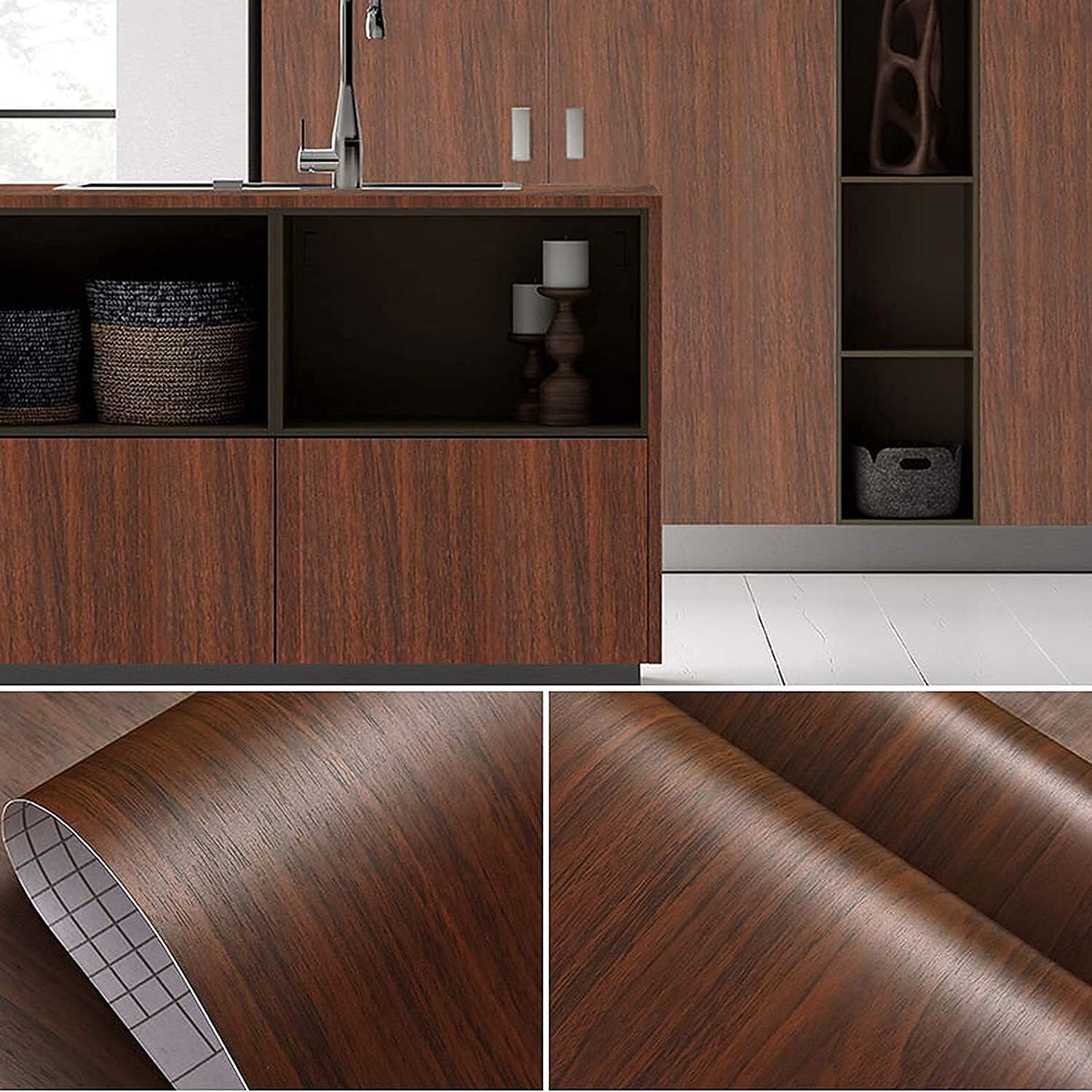 Dark Wooden Wallpaper - 60x200 Cm, Vinyl Material | Self-adhesive & Removable, Waterproof, Easy To Clean, Durable For Various Surfaces