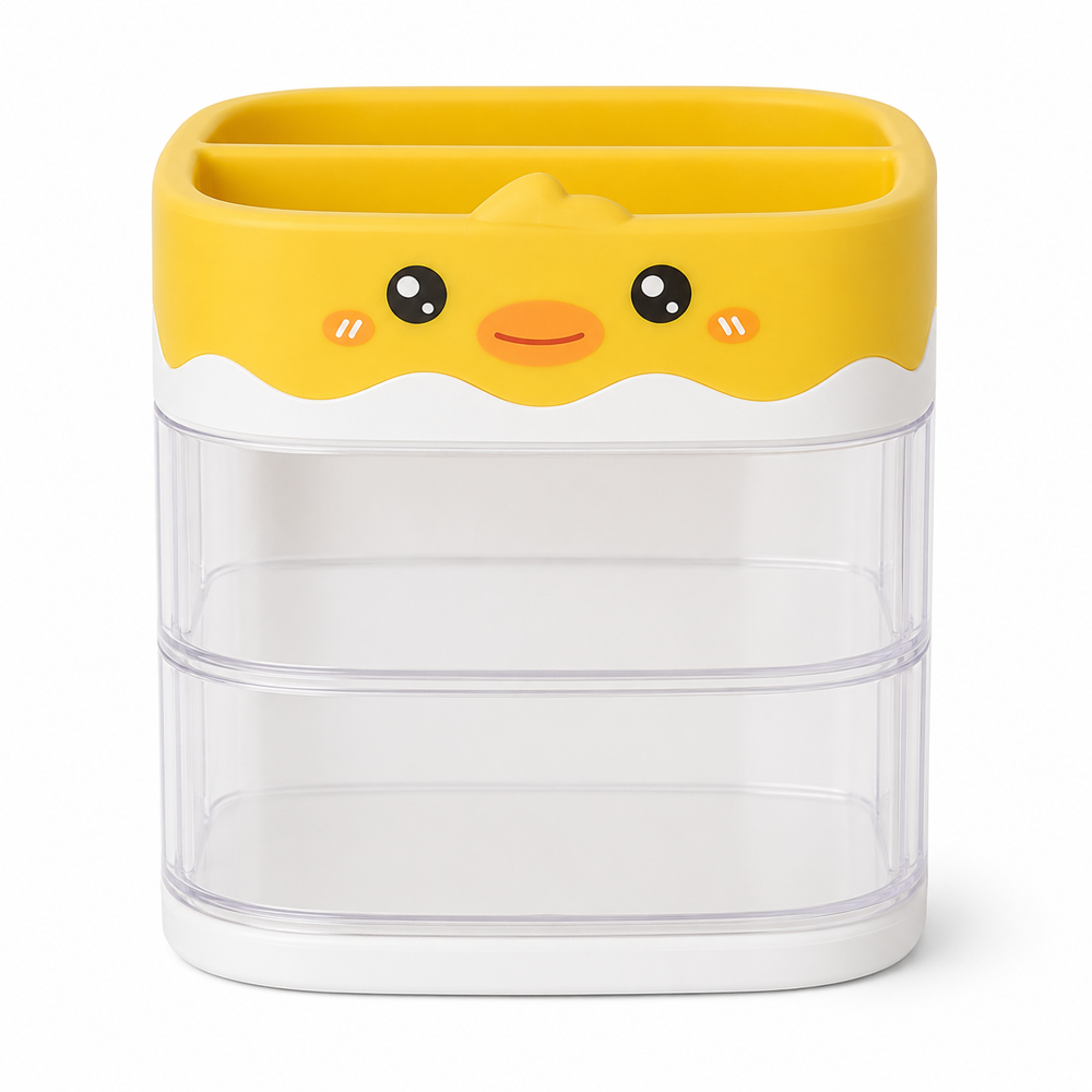 CHERRYBOX PEN PENCIL HOLDER - Plastic, 11.3x11.3x12.9 cm, Square Shape | Cartoon Style, 12 Pieces for Kids' Room, Office, School