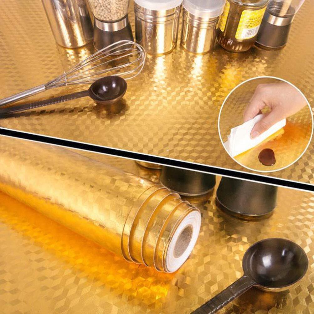 Aluminium Foil Gold Checks Wallpaper - 60x200 Cm, Waterproof, Anti-mold & Heat Resistant, Self-adhesive For Kitchen Walls, Cabinets & Drawers