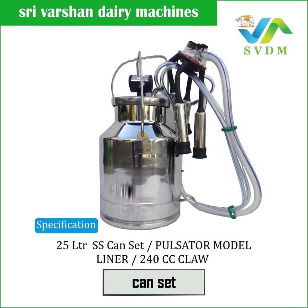 Milking Machine Can Set - 25 Ltr Stainless Steel 304 Grade, Includes 240 Cc Claw And 5 Ft Silicone Milk Tubes