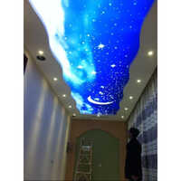 Artificial Sky Stretch Ceiling - Pvc & Glass, 100x10x10 Ft, Customized Blue With Smooth Silver Finish | Customizable Designs, Acoustic Benefits, Energy Efficient