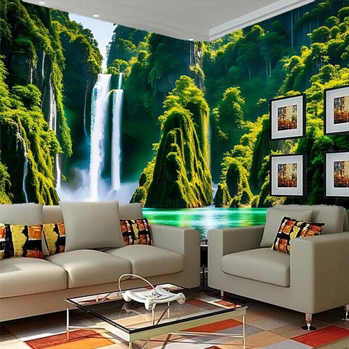 3D Waterfall Wallpaper - Material: Pvc