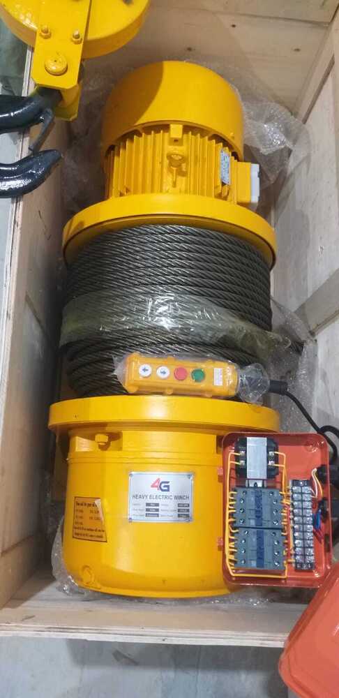 Electric Winch - 5 Ton Pulling Capacity, 100 Meter Rope Length, Yellow & Black Design