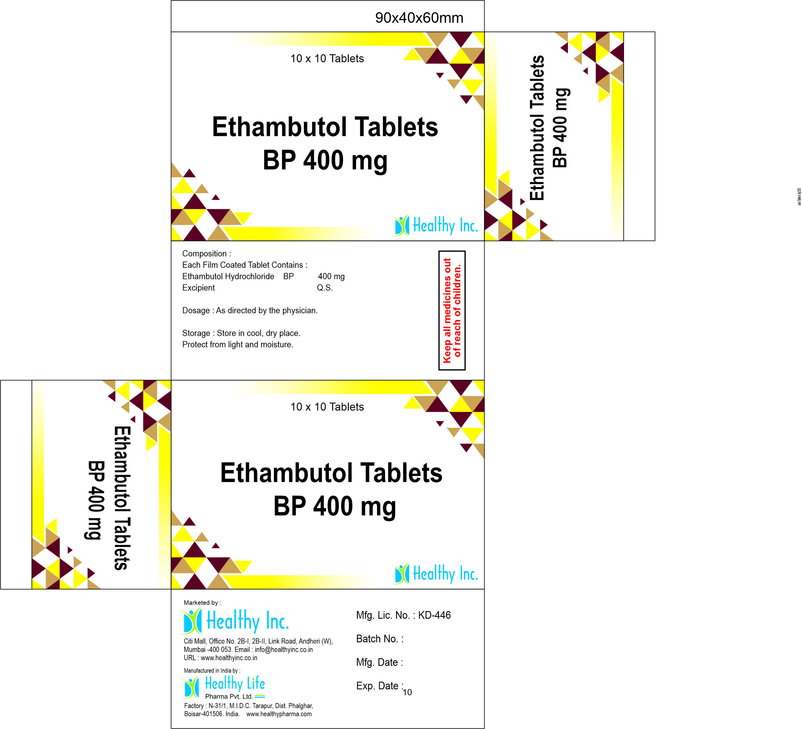 Ethambutol Hydrochloride Tablets - 200mg 400mg 800mg | Antibiotic For Tuberculosis Film Coated Dry Cool Storage