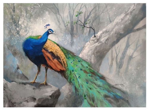 Beautiful Peacock Wall Painting