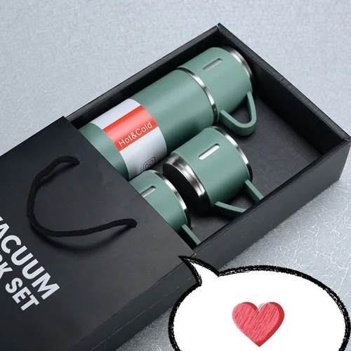 Vacuum Flask Bottle - Ceramic, 500ml Capacity, Green Color, Round Shape | Ideal For Gifting And On-the-go Beverages