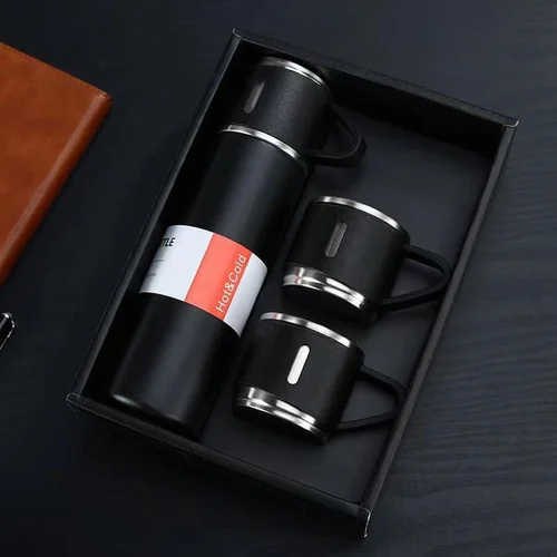 SS Flask Gift Sets - Stainless Steel, Round Shape, Sleek Black Color | Elegant Gifting Solution for Couples and Families