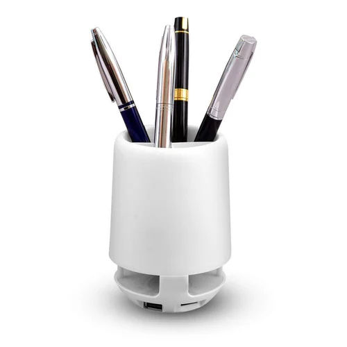 Pen Stand With Bluetooth Speaker - Color: White