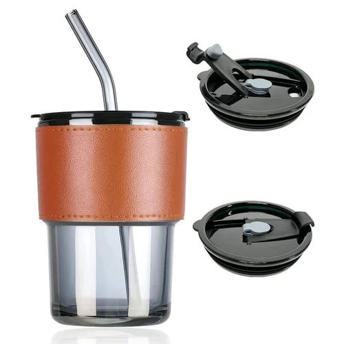 Glass Tumbler Mugs With Lid - Color: Brown