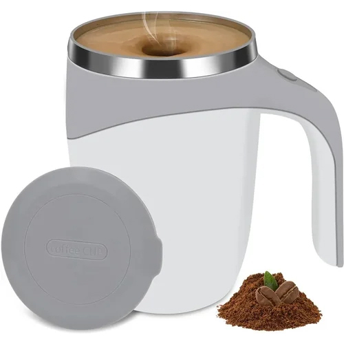 Self Stirring Coffee Mug - Stainless Steel, 300 Ml Capacity, Grey Color | Easy One-button Stirring, Perfect For Hot Or Cold Beverages