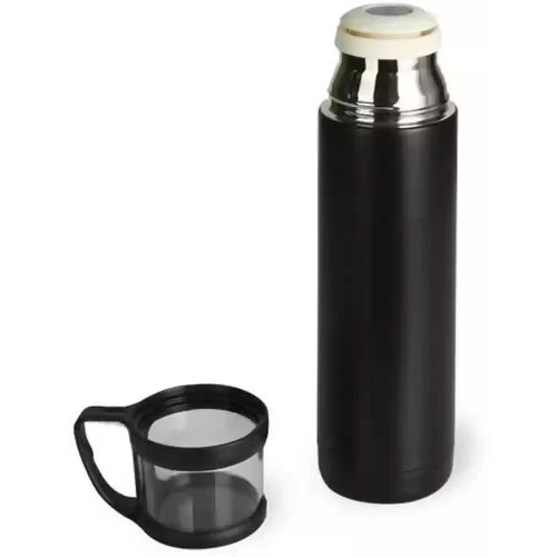 500 Ml Stainless Steel Vacuum Flask Bottle With 1 Cup - Color: Black