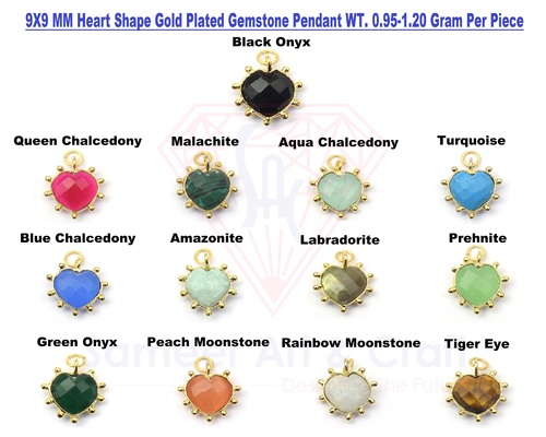 9X9 MM Heart Shape Gemstone With 18K Gold Plated Handmade Pendant