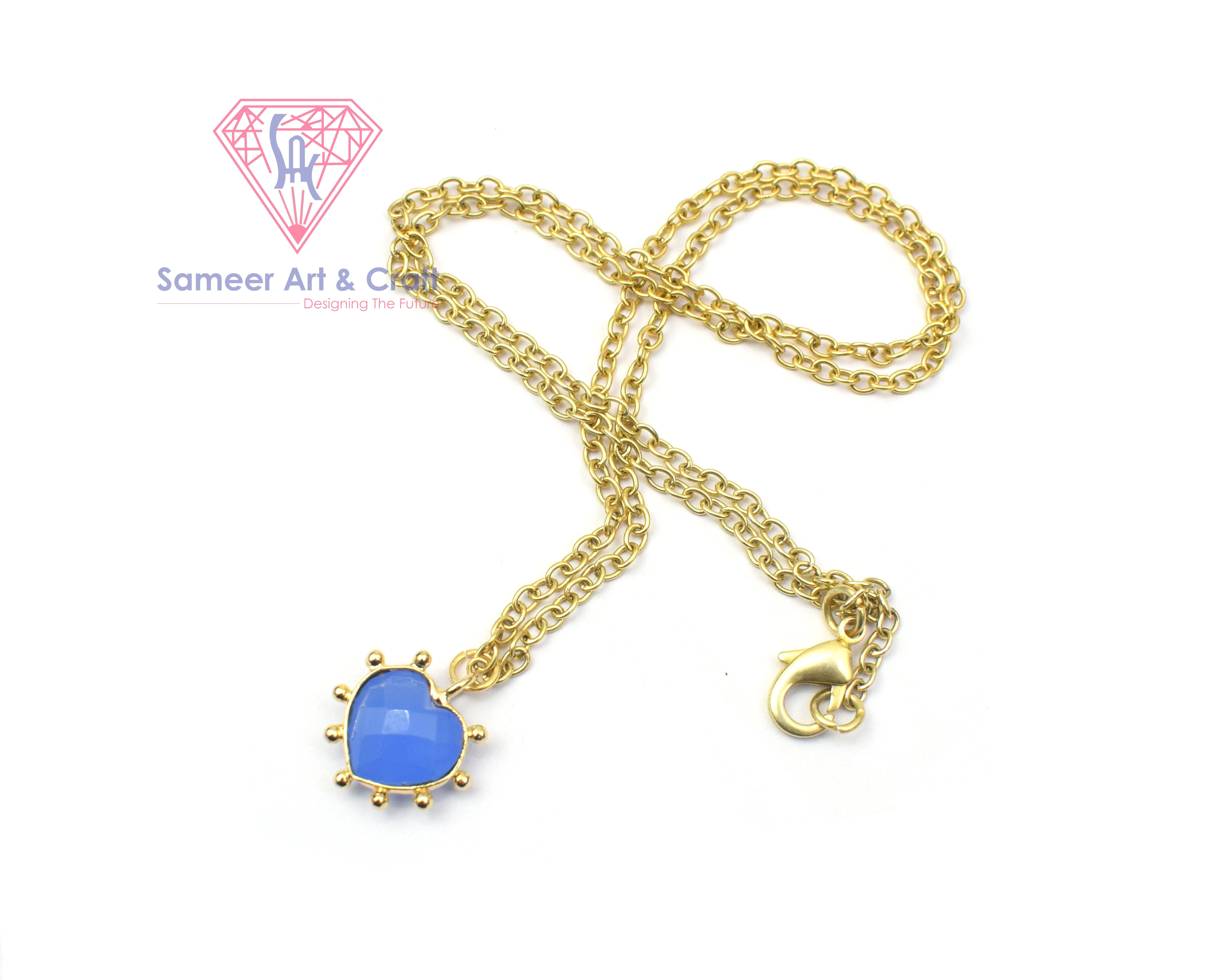 9X9 MM Heart Shape Gemstone With 18K Gold Plated Handmade Pendant