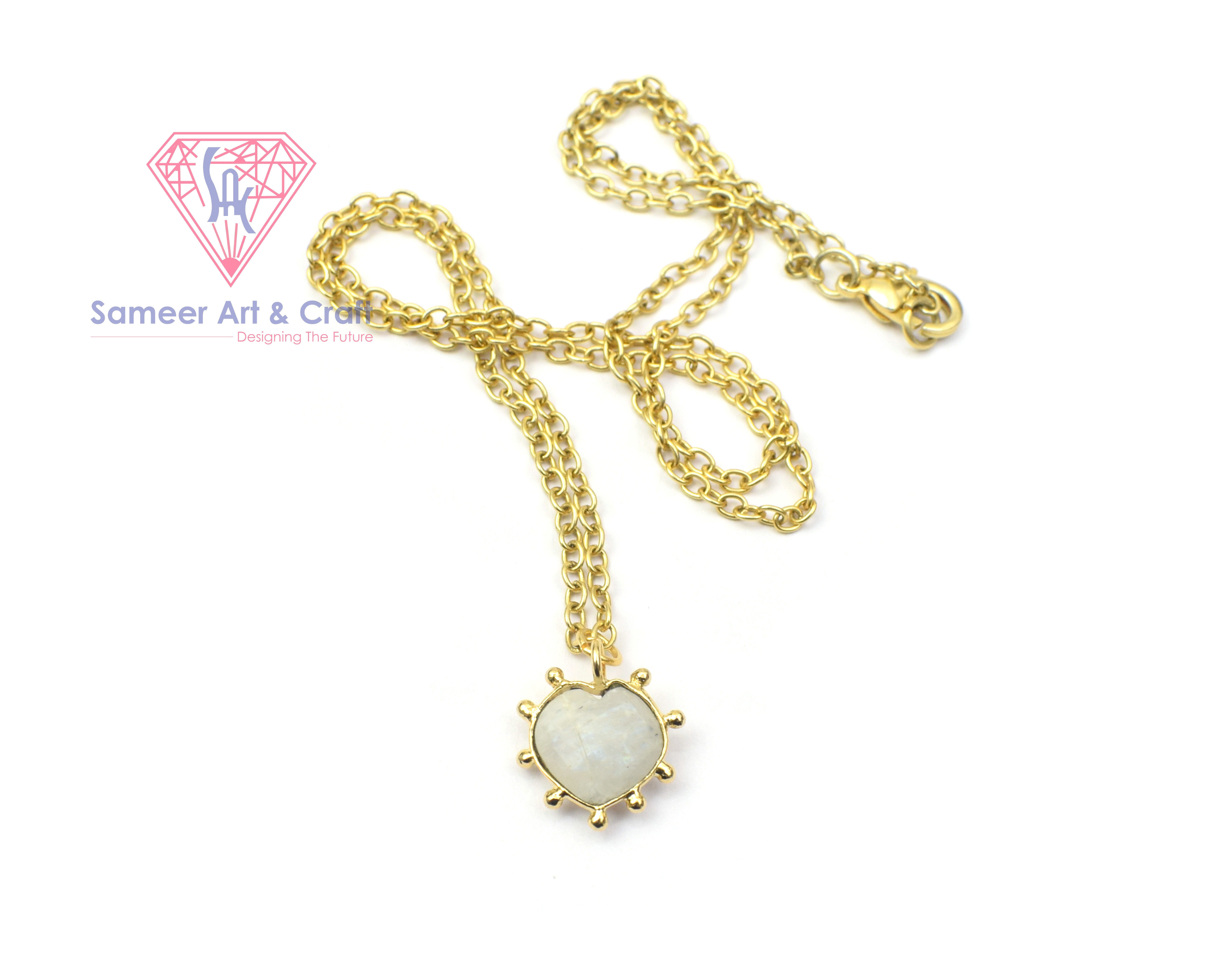 9X9 MM Heart Shape Gemstone With 18K Gold Plated Handmade Pendant