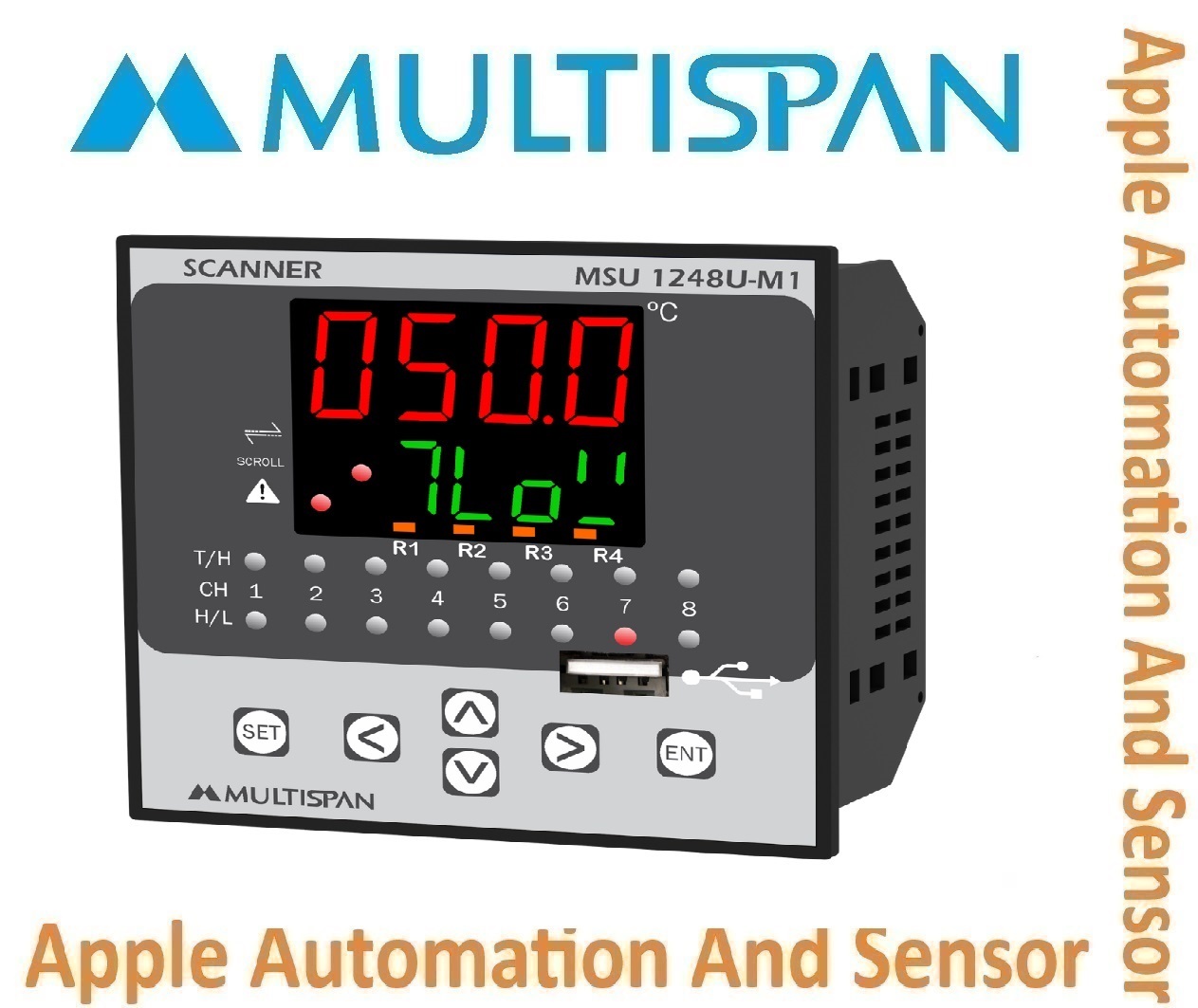 Ms-1248u Multispan Process Scanner And Data Logger - 8 Channel, Double Display Universal Input Pid Controller, Double Relay System