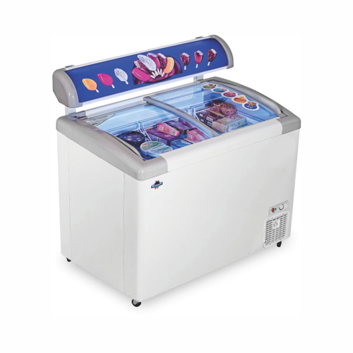 285Ltr Curved Glass Green Freezer
