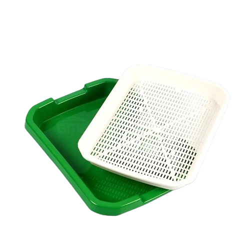 Microgreen Trays - 100% Virgin Polypropylene, 300mm x 250mm x 50mm , Green and White Color, Portable, Manual Use for Agriculture