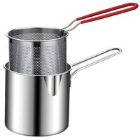 Stainless Steel Deep Fryer Pot - 1200ml Size, Multi-color With Strainer Basket, Long Handle For Safe And Efficient Cooking