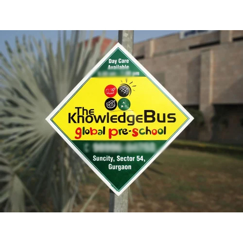 Sunpack Sheet Printing Services - Aluminum Composite, Variable Dimensions, Yellow Color | Diamond Shape, UV Printing, Post Mount Signage for Outdoor School Advertisements