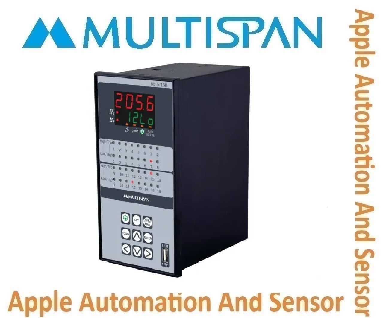 Ms-5716u-m1 Multispan Process Scanner & Data Logger - 16 Channel Universal Input Pid Controller, Double Relay, Dual Display Functionality