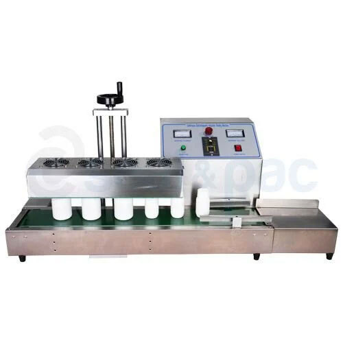Continuous Induction Sealer Machine - Electric, 240V , Automatic, Sleek Silver Design for Secure Airtight Sealing of Plastic, Glass, and Metal Containers