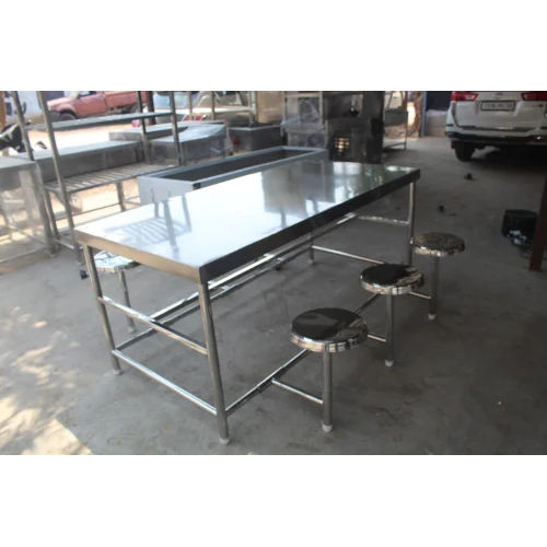 Stainless Steel Dining Table - High-Quality SS Material, Silver Color Finish | Eco-Friendly Design, Sturdy and Stable Structure